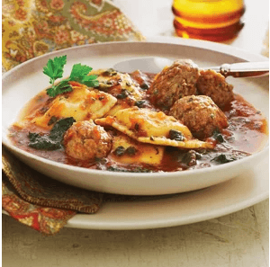 4 pcs Ravioli with 2 Meatballs